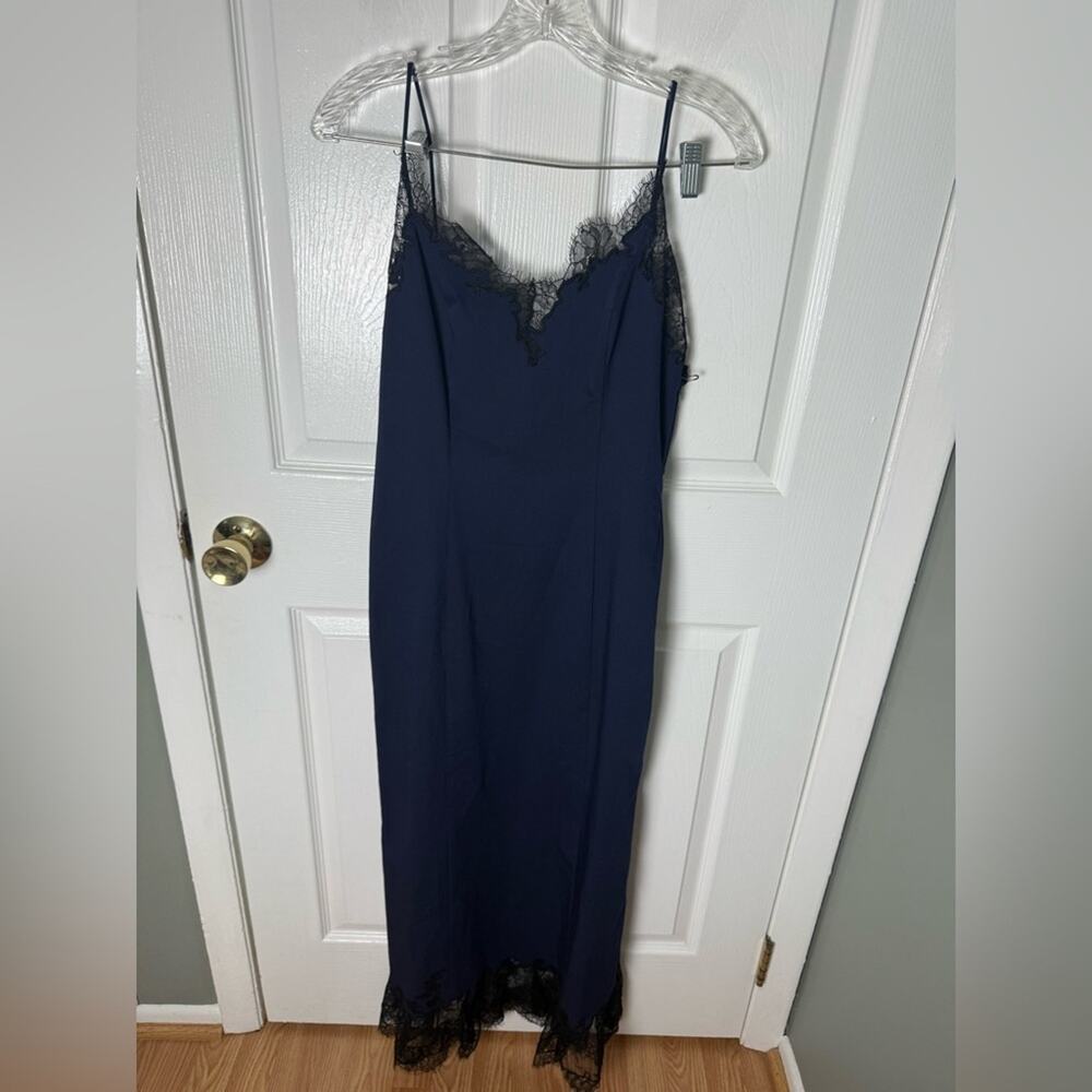 Staud Nadia Lace Trim Midi Dress in Navy M - Picture 2 of 9